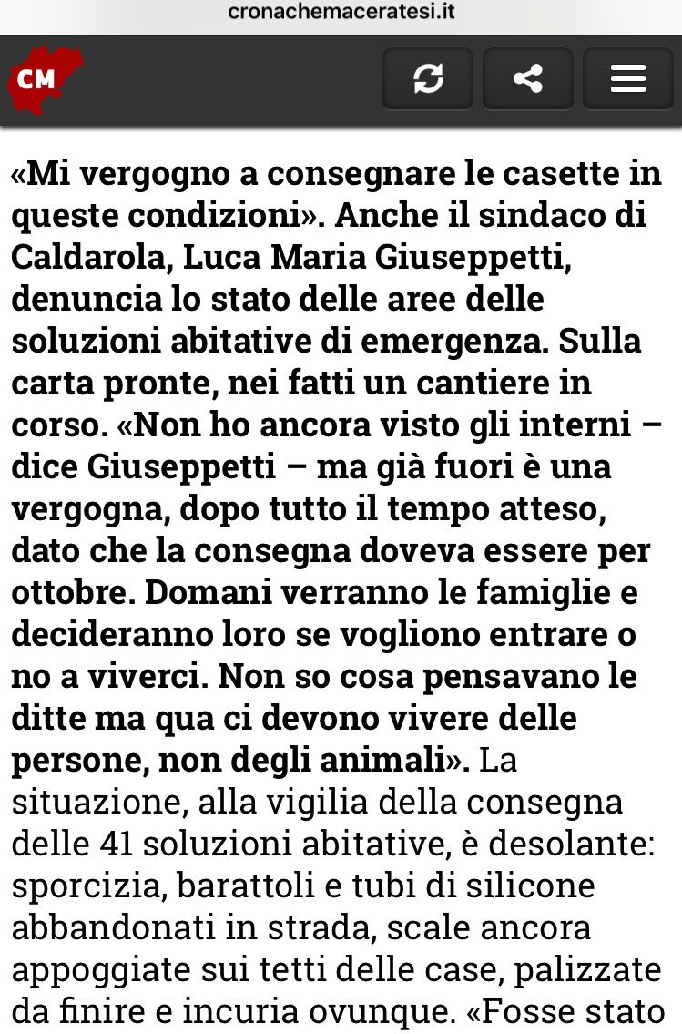 mahddalena's tweet photo. #terremoto
A ridosso del Natale è continuata la consegna delle SAE, NON completate, NON utilizzabili oltre che più SPORCHE di un porcile. 
Vi allego le dichiarazioni dei sindaci di Visso, Sarnano e Caldarola.

I terremotati non sono delle bestie!
Leggete. https://t.co/LuIf0NvSRt