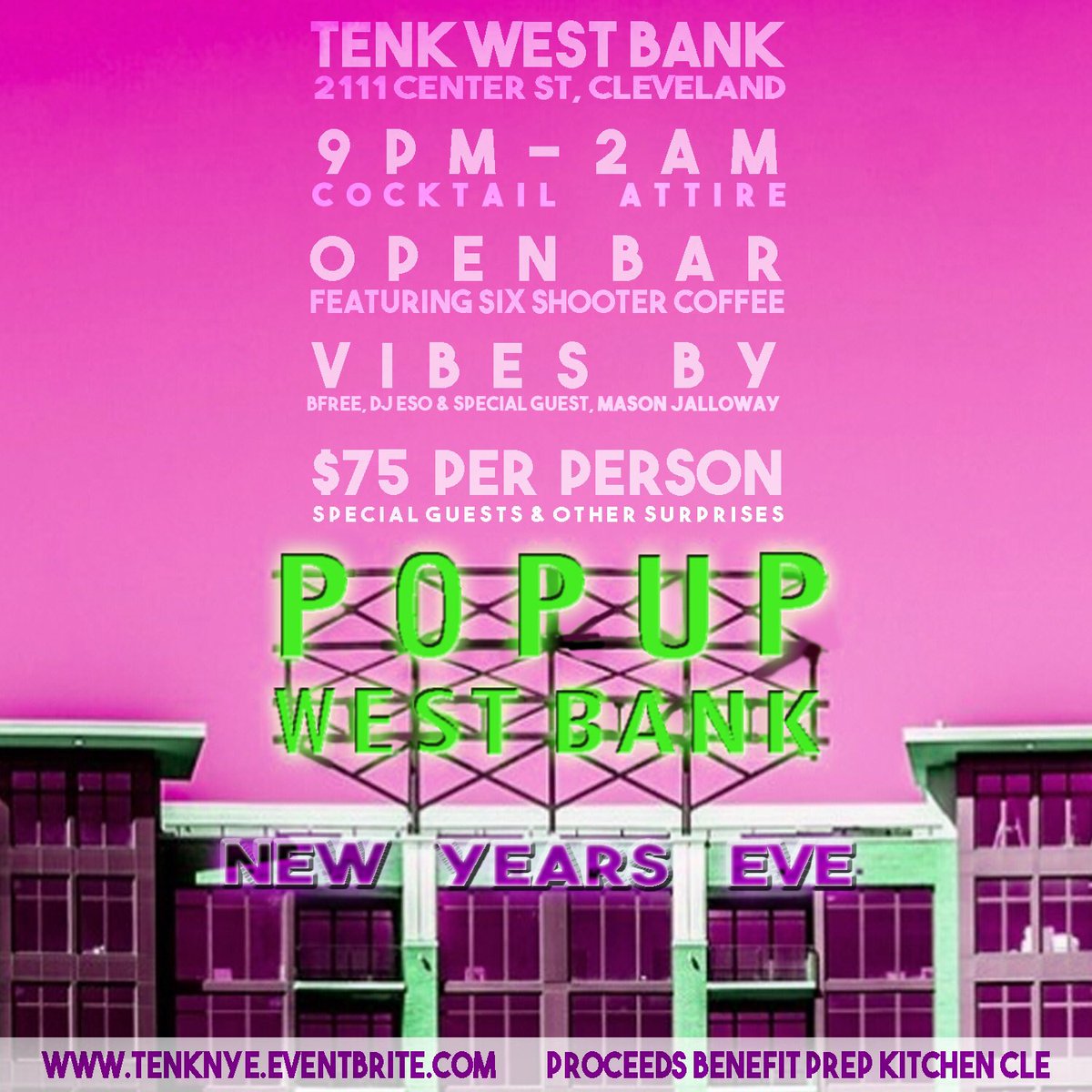 TenkWestBank's tweet photo. Can’t decide what to do for NYE? Party with us! Ring in the New Year at the hottest new event space in Cleveland! Food, open bar, and a few surprises throughout the night. Click the link for details, hope to see you there. https://t.co/x2gL1xZZ6q #NYEinCLE #XIVNYE #WestBank #CLE https://t.co/PBbSnE9Ges