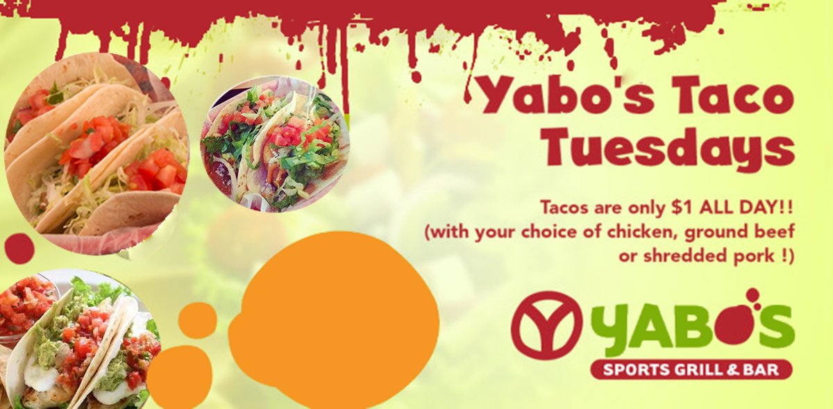 What's better than #TacoTuesday?
$1 Tacos!
Mini-tacos: Chicken, Shred. Pork or Grnd Beef! Don't forget #YabosSauces!