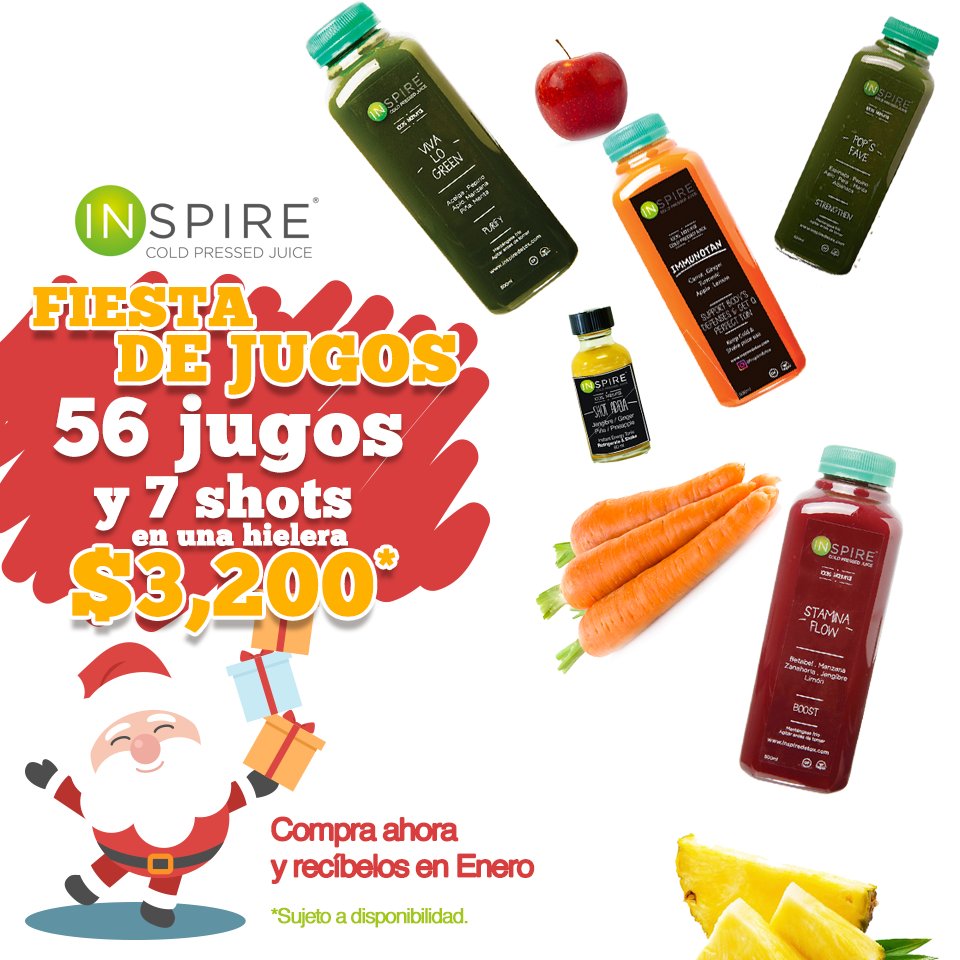 Inspiredetox's tweet photo. PROMOCIÓN NAVIDEÑA JUGOS DETOX. 56 JUGOS Y 7 SHOTS POR 3200, PARA QUE LOS COMPARTAS O HAGAS LA JUGOTERAPIA TU SOLO. ELIMINA LOS EXCESOS DE LAS FIESTAS. contacto@inspiredetox.com #fiestadejugos https://t.co/JWdePctBsK