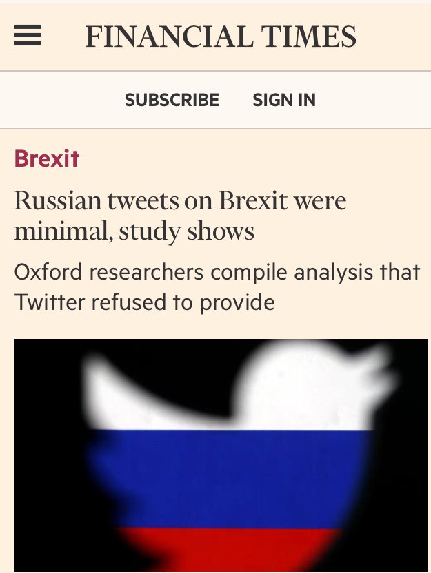 Election influence flops: Russian tweets did not cause Brexit, study finds. What a surprise.  https://www.ft.com/content/fbf8ab4c-e41d-11e7-97e2-916d4fbac0da