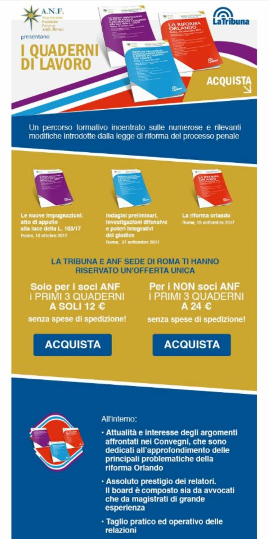 Finalmente usciti i quaderni di lavoro del percorso formativo penale di Anf Roma, editi da La Tribuna! 😁