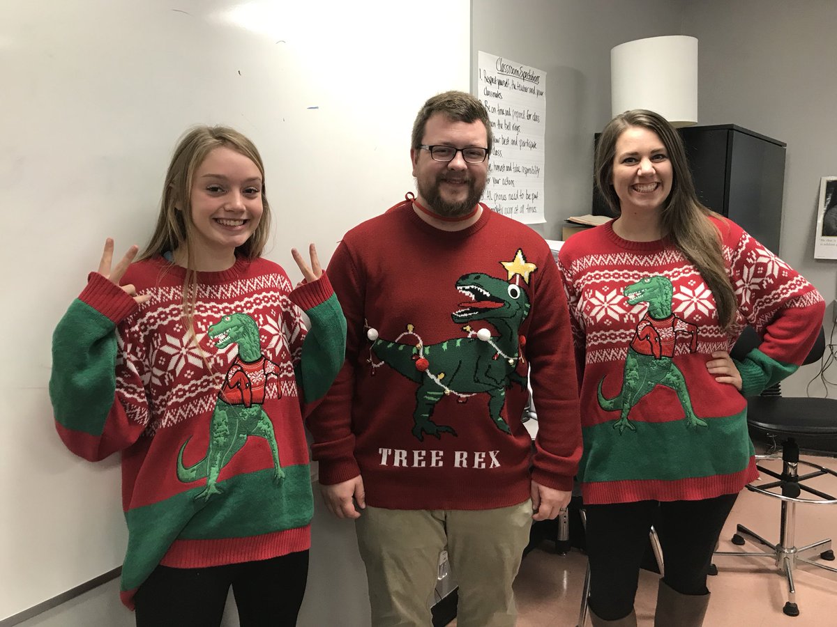 hesterscience's tweet image. Holiday DinoSquad!!!  Best sweaters ever! #VHfalcons #ISDstrong @falcconnect @CoxVHSci @