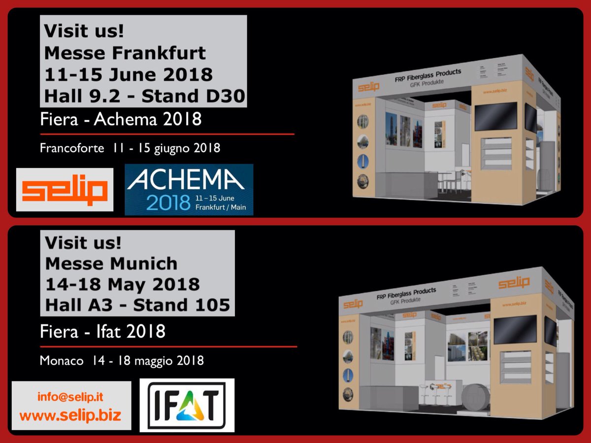 Selip_3_DE's tweet photo. SELIP is taking part in #IFAT and #ACHEMA 2018 https://t.co/2dLm7gEAYv