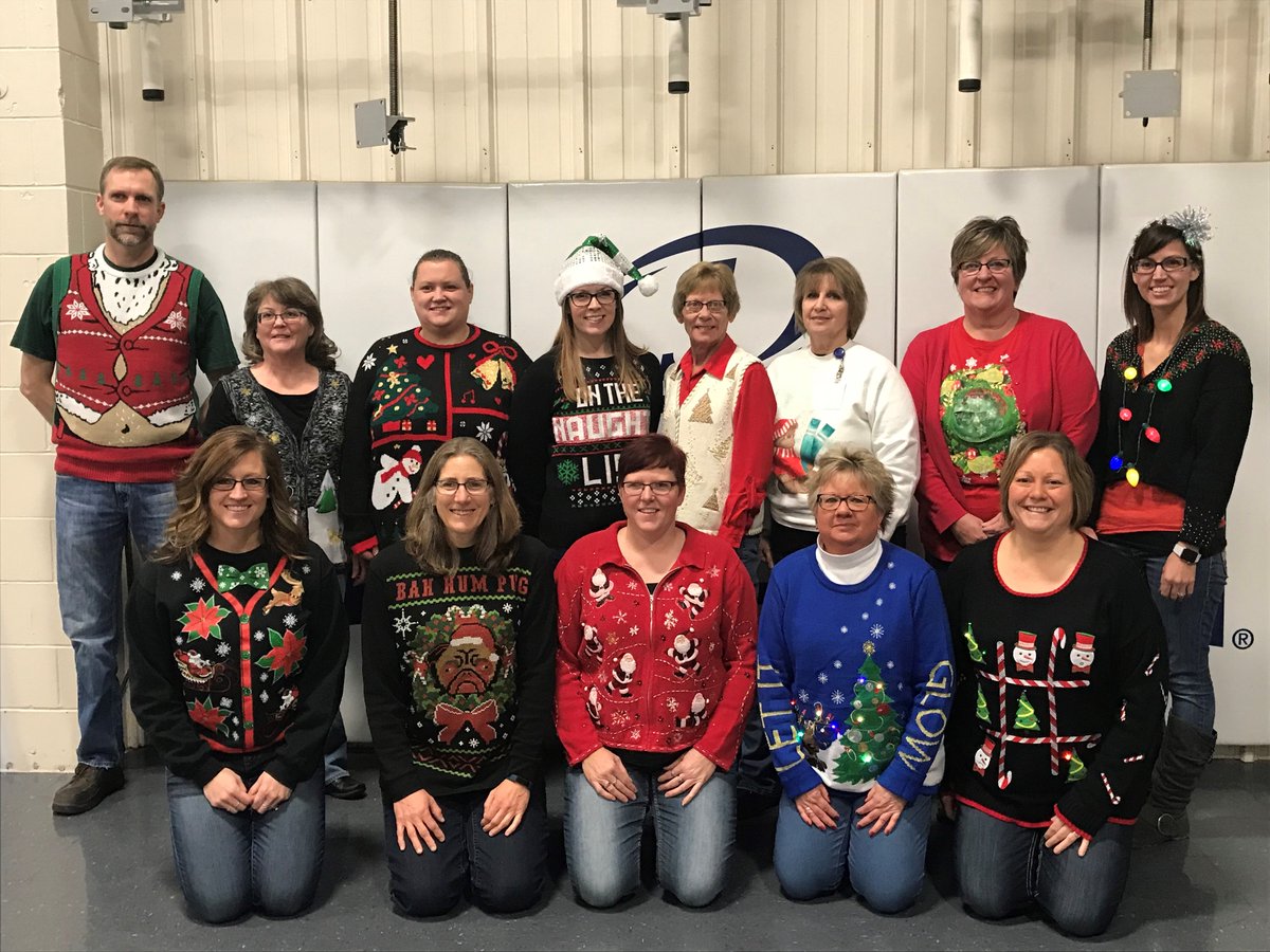 SpaldingEquip's tweet photo. The AAI/Spalding crew got into the holiday spirit today with their ugly sweaters! Do you have an ugly sweater of your own? Post it below and show us! https://t.co/pJLhWsHU8Y
