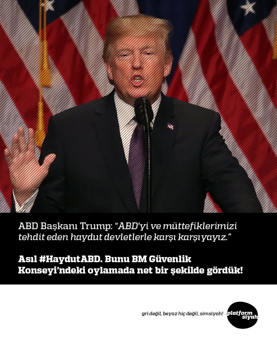 #ABD Başkanı #Trump: “ABD'yi ve müttefiklerimizi tehdit eden haydut devletlerle karşı karşıyayız.”

Asıl #HaydutABD. Bunu #BM #GüvenlikKonseyi’ndeki oylamada net bir şekilde gördük!