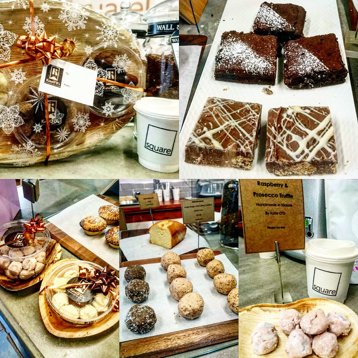 KateODsTruffles's tweet photo. All my lovely goodies on display at #squarecoffee in kildare town,  delighted to be supplying this new venture! #supportlocal #supportindependent #ShopLocal #buylocal #glutenfree #proteinballs #Brownies #chocolatetruffles #saltedcaramelslice https://t.co/Et1WZwvAJD