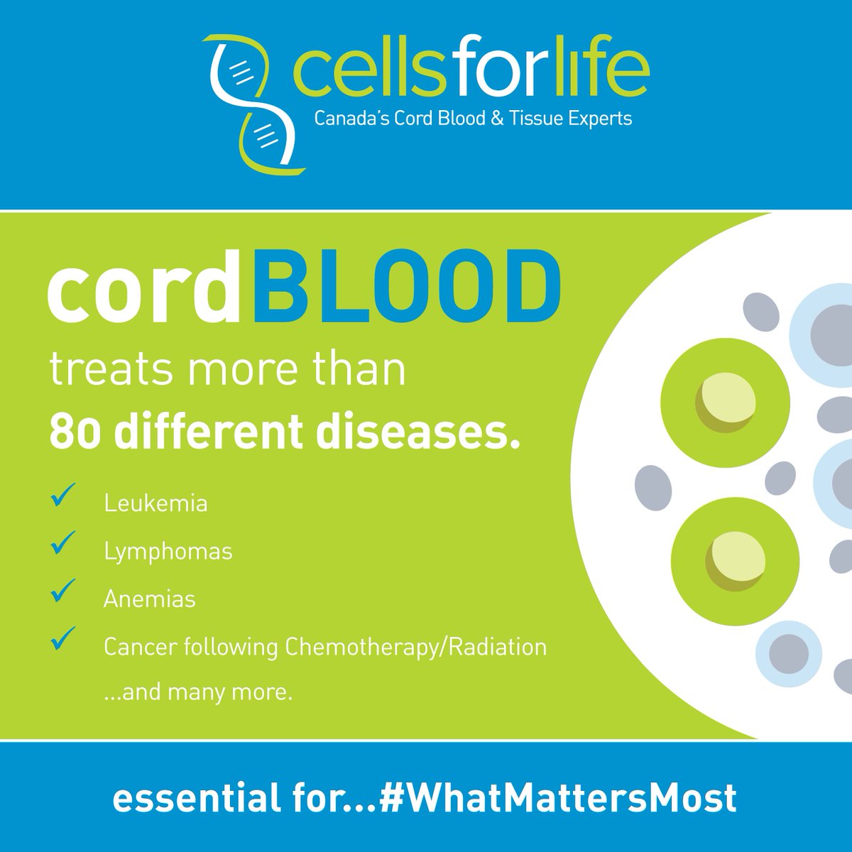 Banking your child's cord blood is essential for #WhatMattersMost! Did you know that it can treat over 80 diseases?