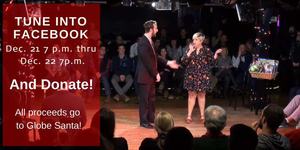 MediaBossTV's tweet photo. What are you doing Thursday night? Head to @ImprovAsylum #NoRest2017 improv show! Can't make it out? Tune into their Facebook page and watch our 24-hour live stream of the FUNNY. Watch, Laugh, Donate. All proceeds go to Globe Santa! https://t.co/nvzw3QB0CT #spiritofgiving https://t.co/0IrUSEdkaR