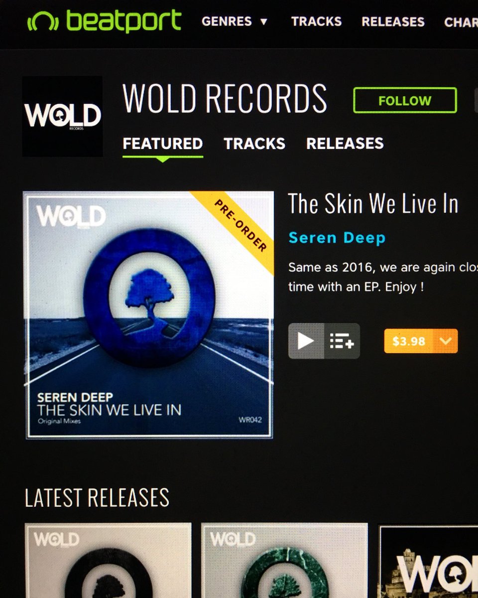 Wold_Records's tweet photo. Now open for pre-order on @beatport !!!
“The Skin We Live In” EP by Seren Deep is now ready to order. Link is below👇🏻.The release date is 29.12.2017 🔊🎶You can find the full preview on our SoundCloud channel!
https://t.co/z4nbDObvh5
.
#WoldRecords #SerenDeep https://t.co/YCEoxYXDFX