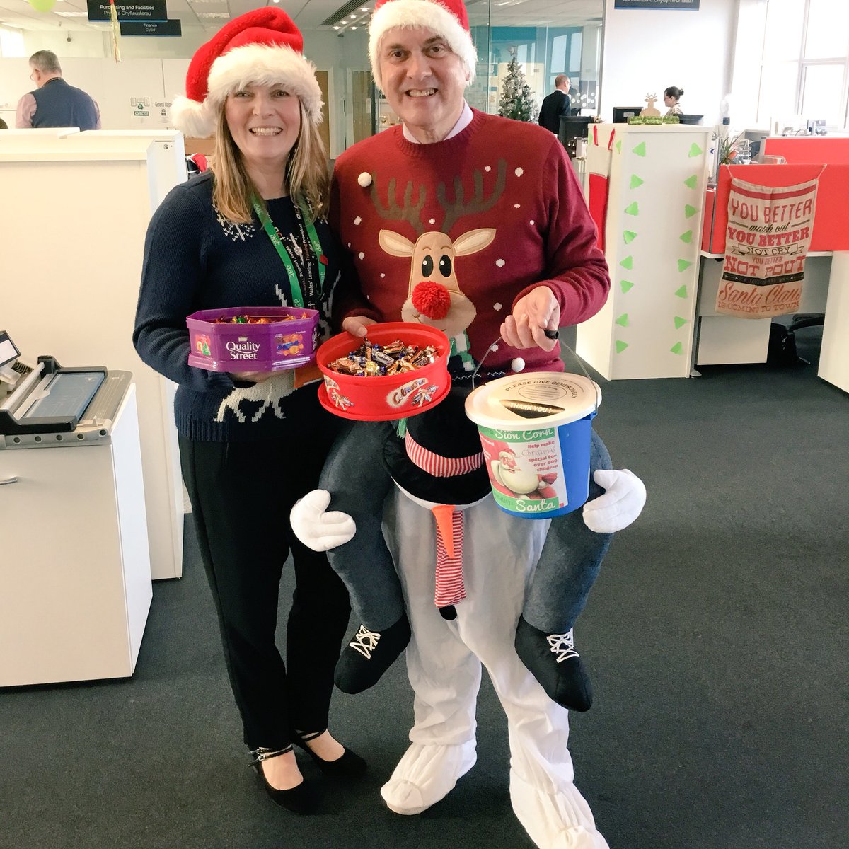 acttrainingltd's tweet photo. Ann and Chris are looking very festive today raising funds for @CaerphillyCBC’s Operation Santa!  ☃️🎅🏽 https://t.co/NKi2bbNEmF