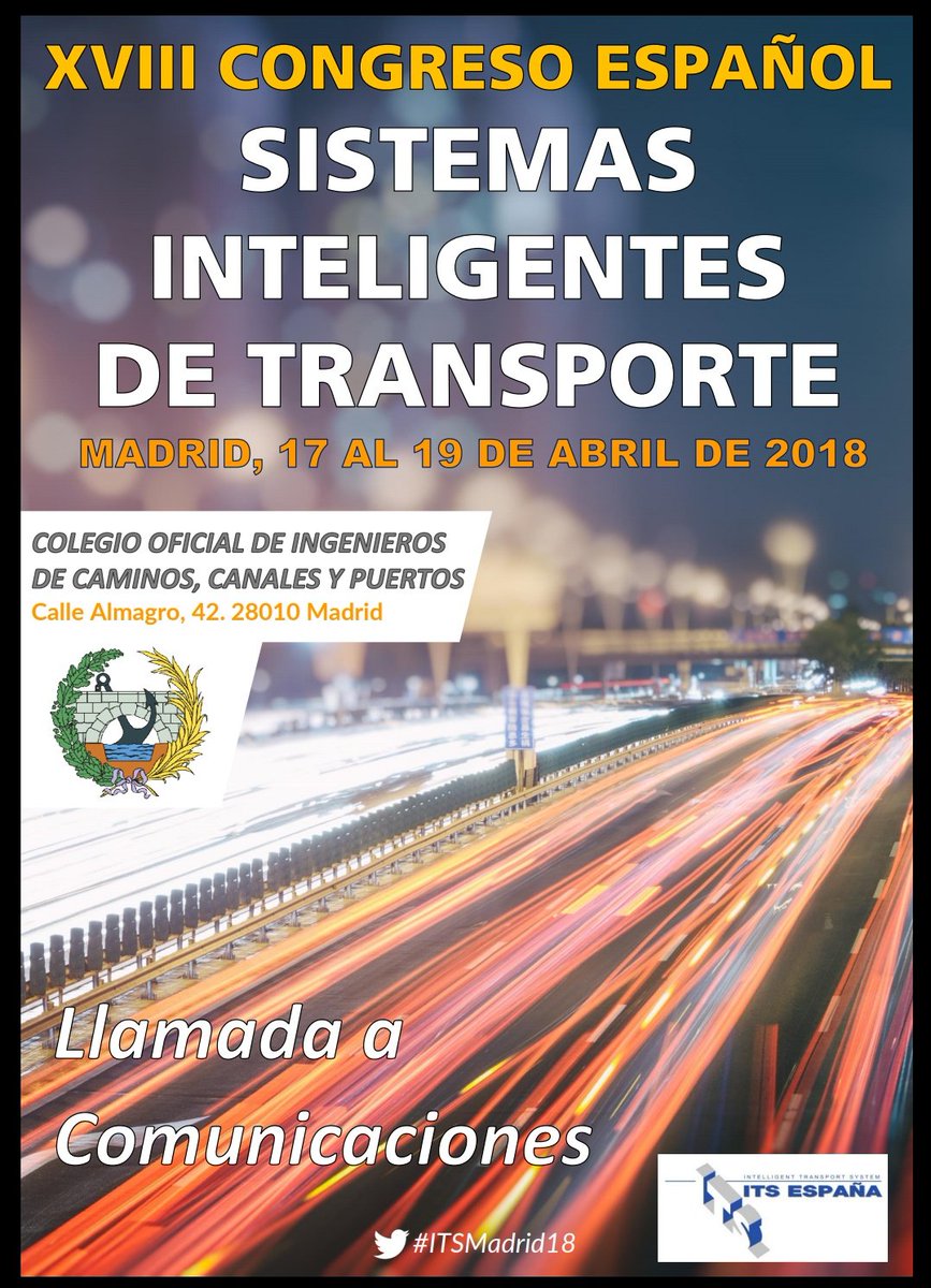 BorregonMiguel's tweet photo. Llamada a comunicaciones del XVIII Congreso Español sobre Sistemas Inteligentes de Transporte:
https://t.co/52V1DAAtDg

#ITSMadrid18

Abierto el plazo hasta el 9 de febrero 2018 https://t.co/GRCe1V9VGp