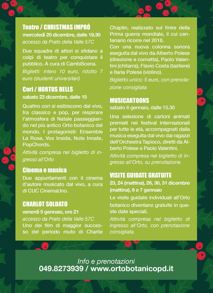 PadovaCultura's tweet photo. #savethedate
 NATALE ALL'ORTO BOTANICO DI PADOVA
 Iniziative dal 20 #dicembre 2017 al 7 #gennaio 2018
 https://t.co/ESJSUnZIS8
 Tel 049.8273939
@padovamusei @comunepadova 
#Natale https://t.co/56fkOAvI4i
