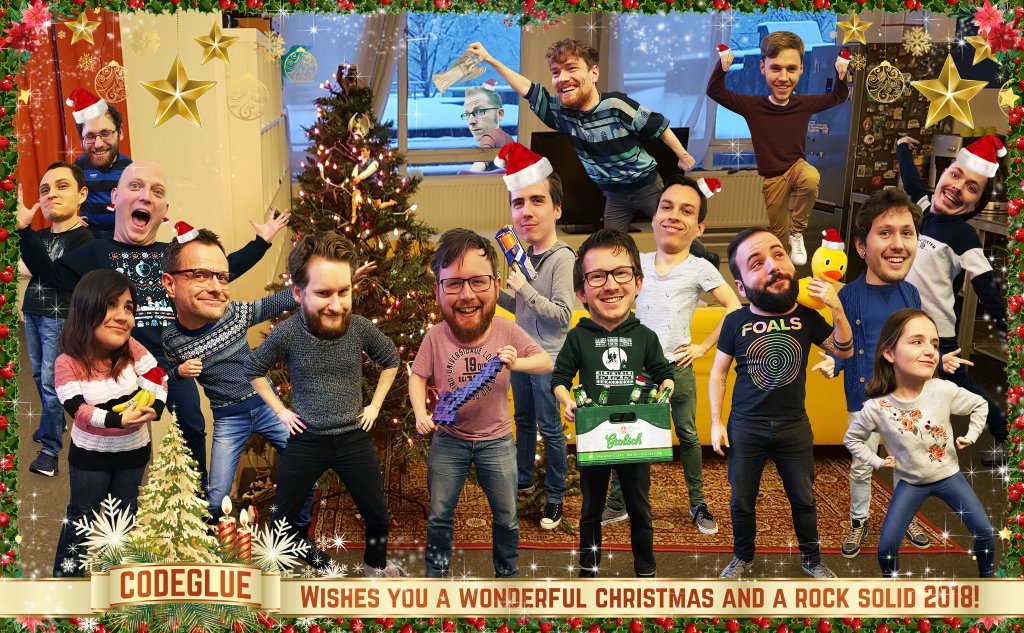 RocketRiotRocks's tweet photo. Codeglue Games wishes YOU and everybody we've worked with this past year a wonderful Holiday Season! 🎅🤶🦌🎄🎇🎆🥂 #xmas2017 #christmascard #holidayseason #christmasspirit #christmascheer #christmassweater #happynewyear #bestwishes https://t.co/vgZ6q6zhem