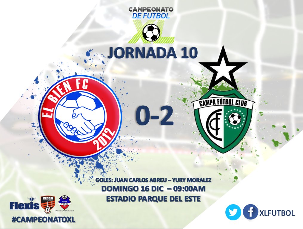 XLFutbol's tweet photo. Asi culminó la Jornada 10 con el partido entre @ElBienFCoficial VS @CampaFutbolClub 

#CampeonatoXL #XLFutbol https://t.co/JfK8vfDgxe