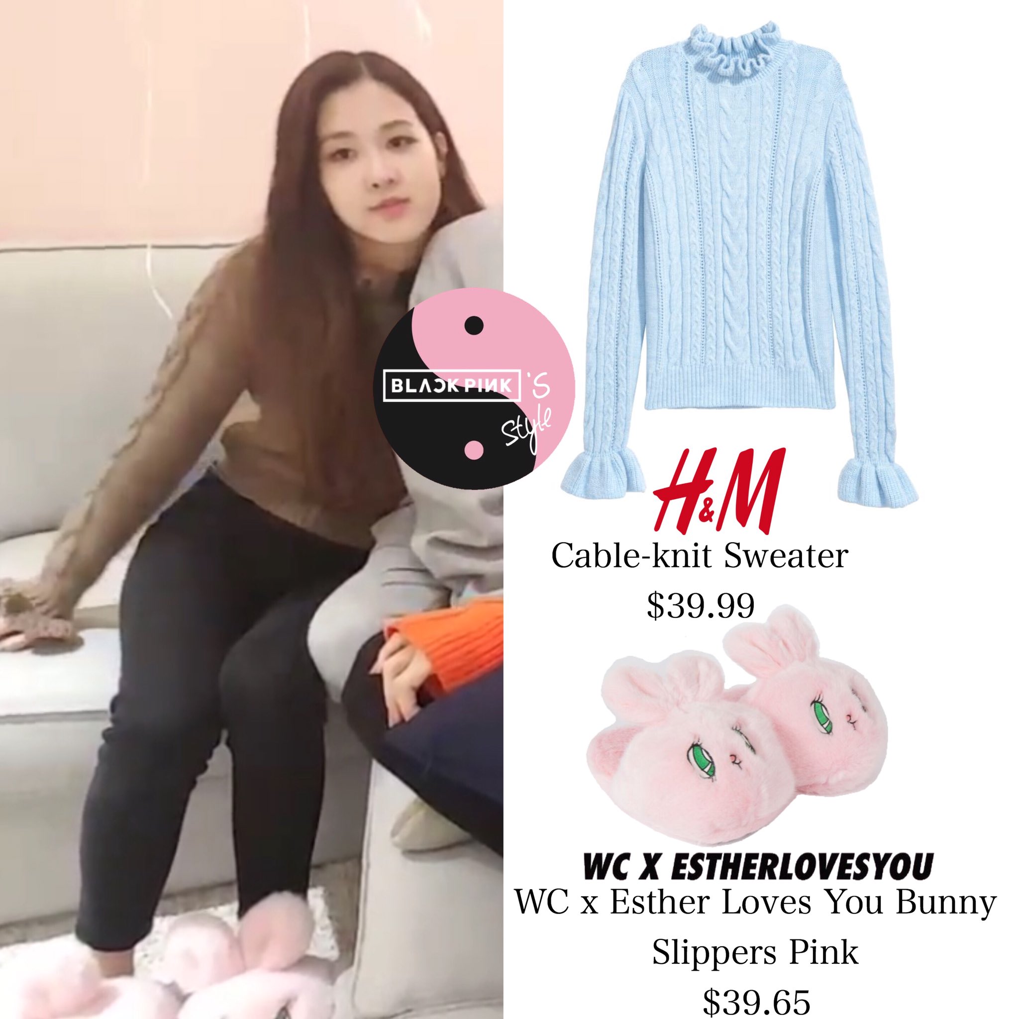 blackpink rose bunny slippers