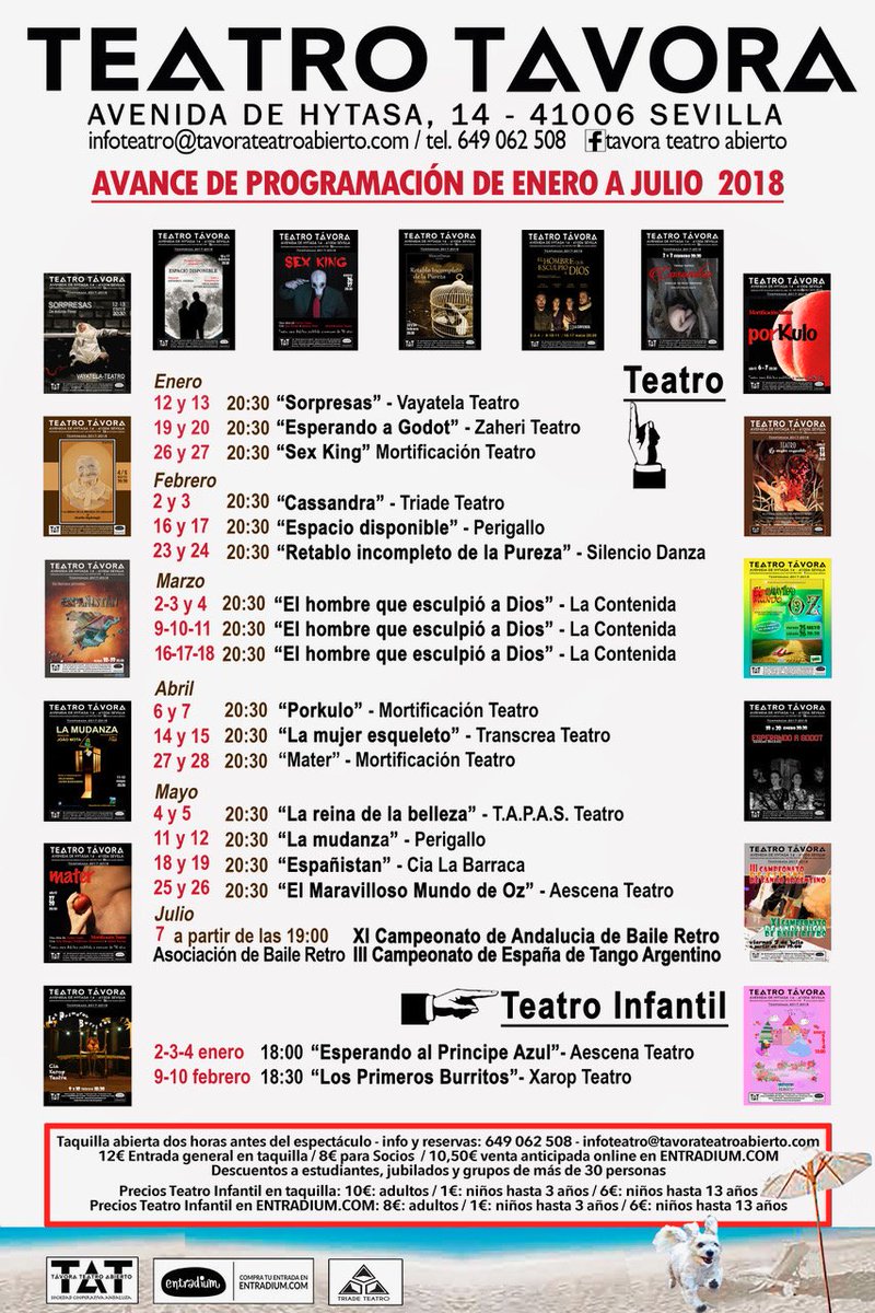 TTeatroabierto's tweet photo. Cartelería 2018 #Teatro #Távora #CulturaSev #TeatroSev #Sevilla #Muydeescenarios #SevillaTeatro #TeatroSevilla #arteSev #artSev #SevillaOcio https://t.co/qwzGXXwwIA