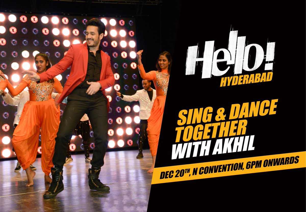 AkhilAkkineni8's tweet photo. HELLOOOO Hyderabad! Are you ready for an energy packed show tomorrow? Excited to see you there!!! :) A big THANK YOU to Chiranjeevi garu and all the Akkineni fans who'll be there to wish me! 🙏🙏🙏🙏🙏 https://t.co/BFqGgmUUrR