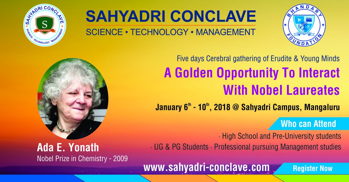 sahyadri_campus's tweet photo. #SahyadriConclave SCIENCE • TECHNOLOGY • MANAGEMENT on Jan 6-10th 2018 @sahyadri_campus. Meet &amp; interact with Nobel Laureates, Eminent Scientists. Don't miss the opportunity, Register Now #registerconclave #SahyadriCollege https://t.co/hGhSaMNNF0