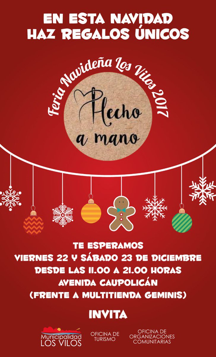 Vecinos y vecinas, están todos invitados Feria Navideña Los Vilos 2017.
