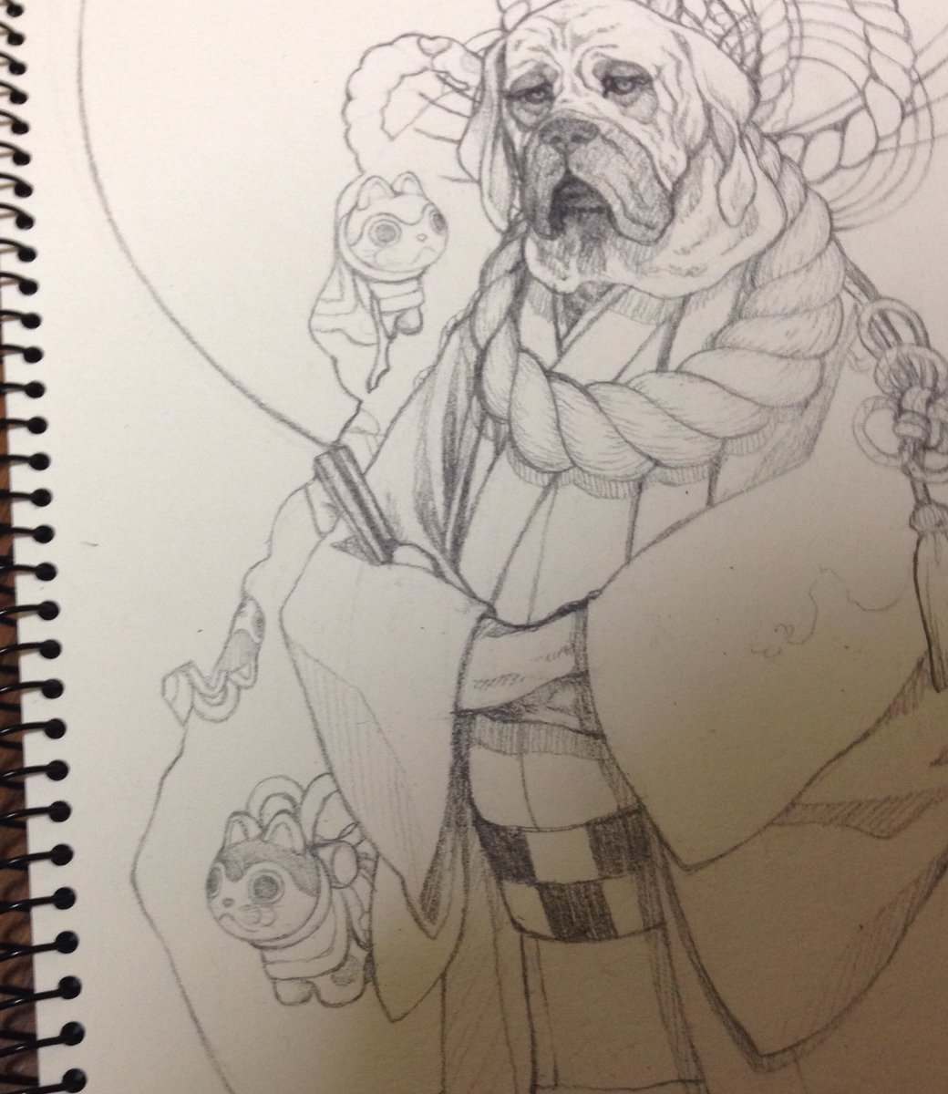 合間の息抜きに年賀絵もちょこちょこ描いてます。女の子ばかり描いてるから、たまにこんなの描くと楽しくて捗る!昨年交換して頂いた方には今年も送らせて頂く予定です(こんなので申し訳ないですが;)