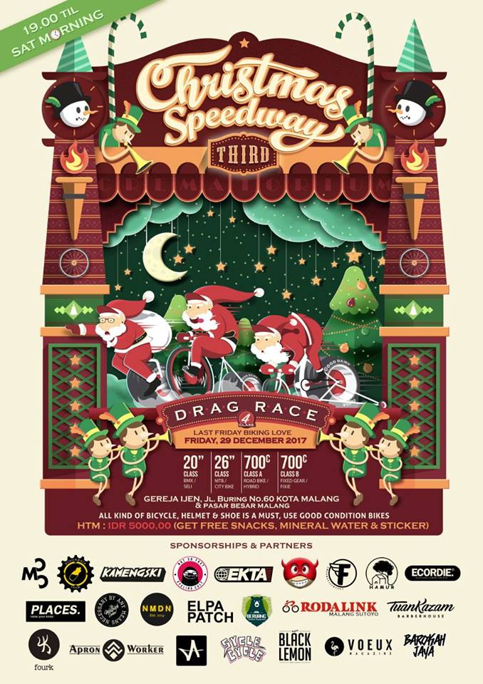 Friday Biking Love lanjut Christmas Speedway 3.
Jumat, 29 Des 17.
Tikum dpn Gereja Ijen Jam 7mlm. Semua Pesepeda diundang #LastFBL2017