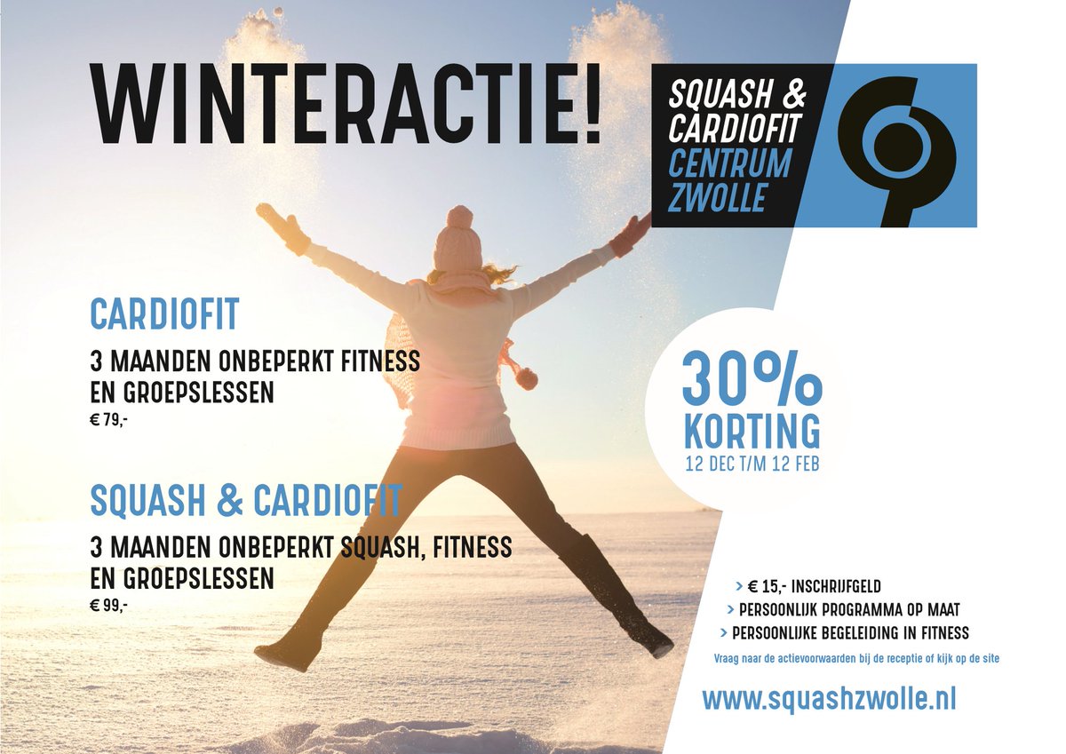 Squashzwolle's tweet photo. Winteractie #squash #fitness #groepslessen. Iedeaal voor tijdens de #winterstop
#hockey #voetbal #wielrennen #Zwolle https://t.co/2K5DJ9FL6T