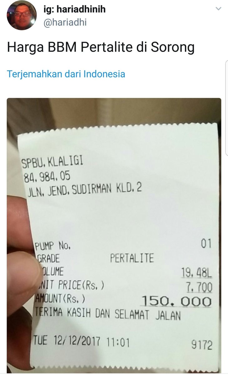 kotaserui's tweet photo. Papua itu luas,ada daerah pantai dan pegunungan,baru 20% saja harga bbm sama dngn di pulau jawa,itu pun semenjak presiden terdahulu,80% nya harga bbm masih 15.000 sd 60.000 perliter,jangan anda membodohi kalo anda tidak tau apa apa tentang papua. @kangdede78 @hariadhi https://t.co/dhp3lzyR6y