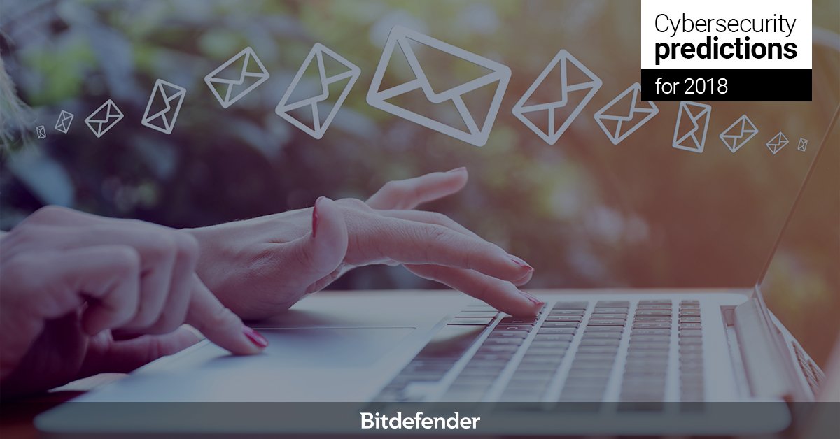 Bitdefender's tweet image. #Spam accounts for 60% of email traffic worldwide. It will also remain in 2018 one of the most efficient attack vectors for ransomware, banking Trojans, and other threats.

#Cybersecurity #predictions  detailed here:
bit.ly/2018_Predictio…