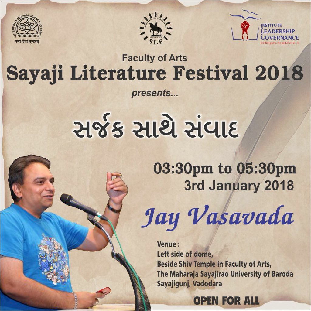 SLF_MSU's tweet photo. #sayajiliteraturefestival #slfmsu2018 #sirjayvasavada #speaker #themaharajasayajiraouniversityofbaroda #slf2018 https://t.co/nwwJF4KeGQ