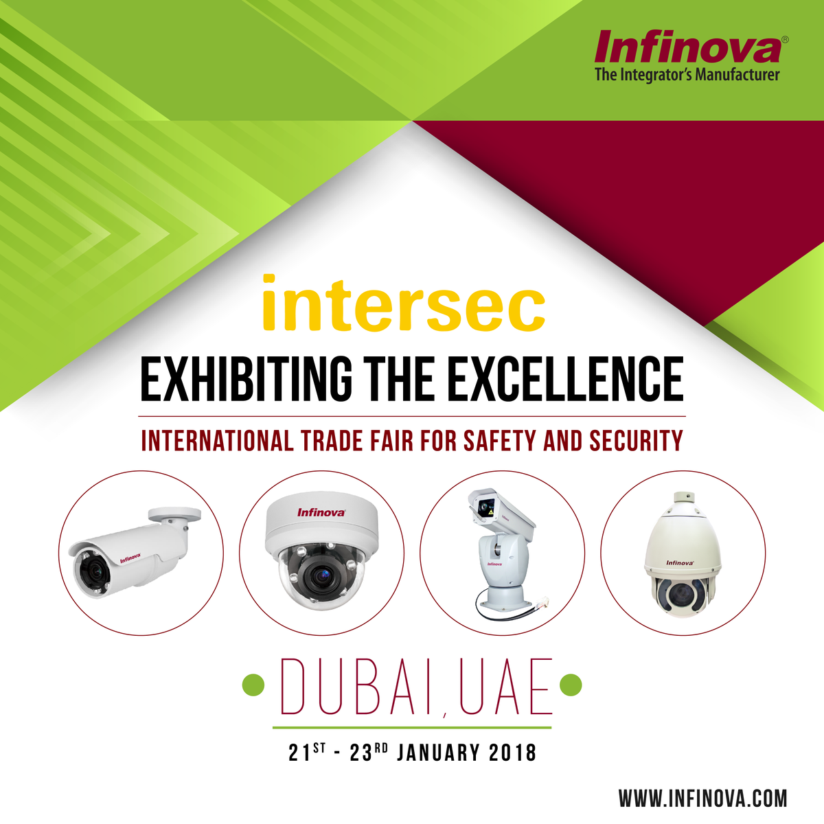 infinovagroup's tweet photo. We are exhibiting in Dubai, UAE. Enhancing security surveillance is our mission and passion. Meet us at 'International Trade Fair' on 21st Jan-23rd Jan, 2018.
@IntersecExpo
#Infinova #InfinovaGroup #IntersecExpo #Exhibition #Dubai #IntersecExhibition https://t.co/Opv0aF1WPt