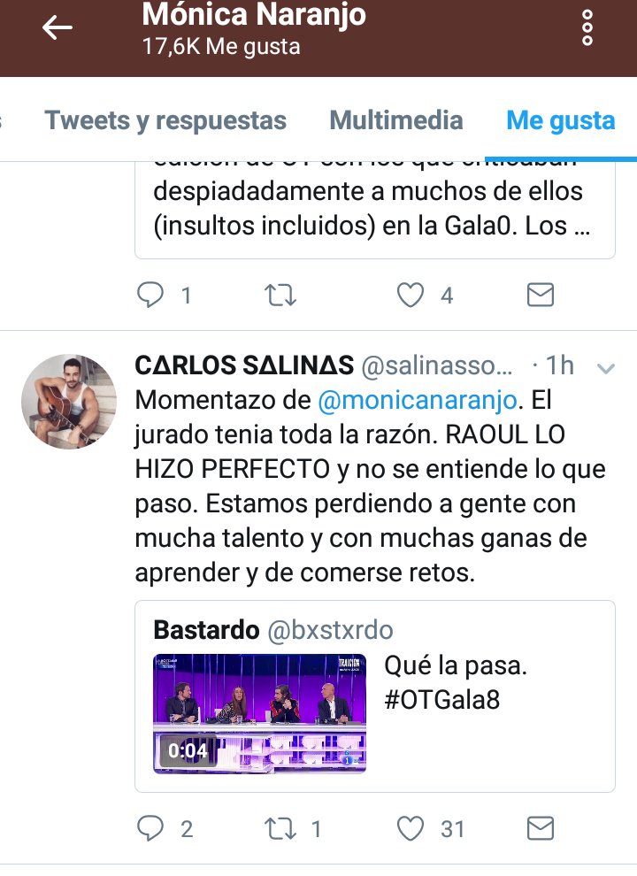 JamesusP's tweet photo. Lo que no se puede tolerar es que un miembro del jurado de MG a este tipo de tweets. Es inadmisible. Igual que el jurado pide compresión, que la tengan también ellos con el público, los concursantes y los profesores. #OTDirecto19D https://t.co/YQarHuagxY