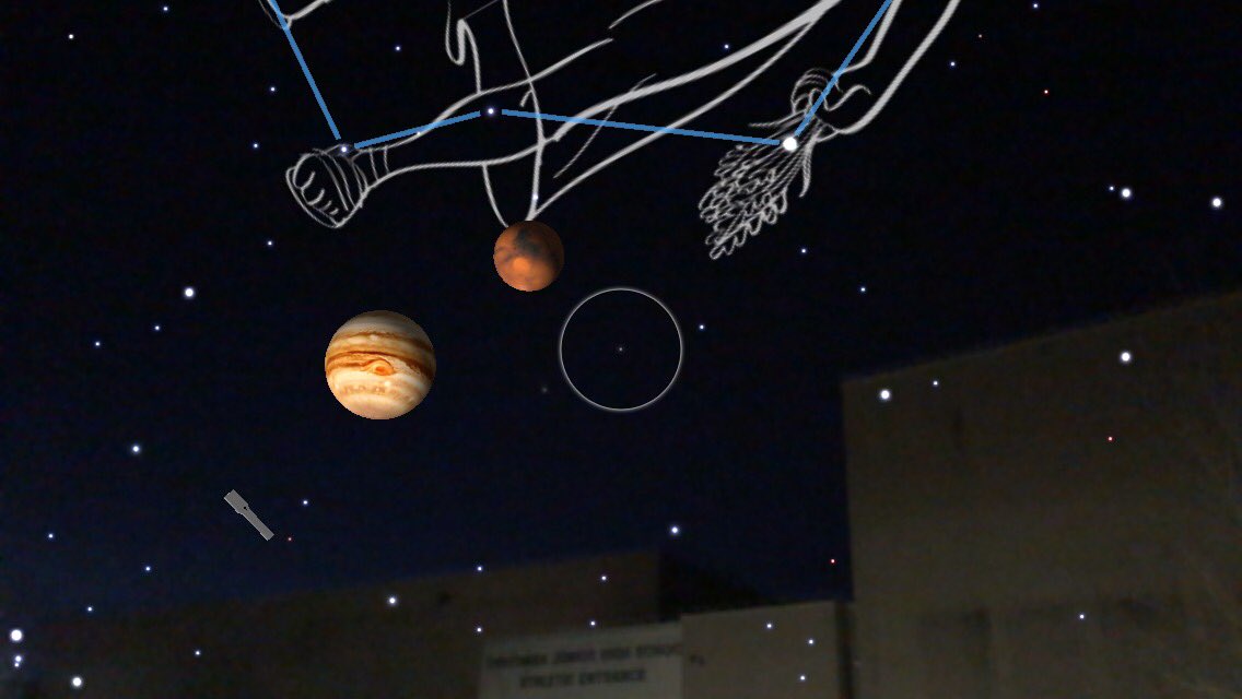 heinzOMS's tweet photo. Mars and Jupiter making an appearance over the athletic entrance! Check em out on your way into school today #skyview #omsscience https://t.co/8Y11ycQri2