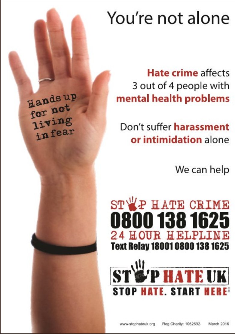 stophateuk's tweet photo. Did you know #HateCrime affects 3 out of 4 people with #mentalhealth problems? Don't suffer alone this festive season, we are here to help.
You can report all forms Hate Crime to us 24/7 in the areas listed on the link: 
https://t.co/iB0jH7H9JF https://t.co/F5SCoQOKmt