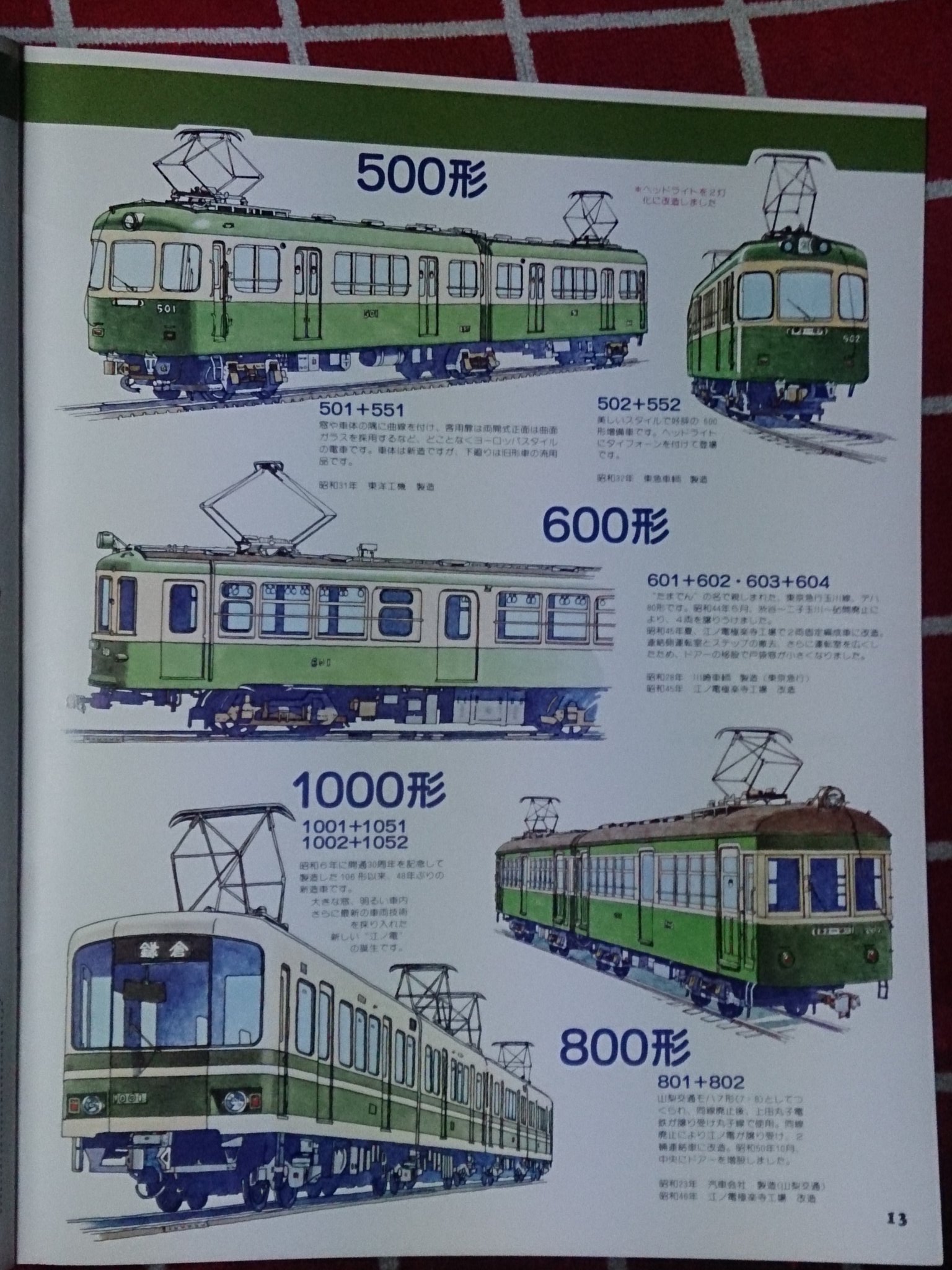 Yp そして この絵本の巻末の 当時の全車両イラスト これ 昨日つぶやいた1979年の1000形登場時パンフレットの巻末 イラストと同じなんだけど 良く見ると 1977 1979年の微妙な変化が反映されている それにしても素晴らしい車両たちとそのイラスト 個人