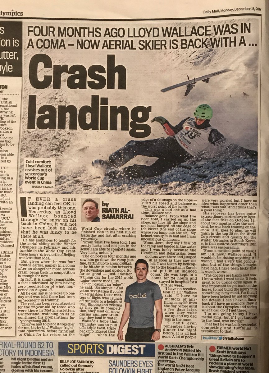 Thanks <a href="/DailyMailUK/">Mail+</a> for this great piece yesterday on <a href="/Lloyd_Wallace/">Lloyd Wallace OLY</a> and his return to World Cup competition. <a href="/riathalsam/">Riath Al-Samarrai</a> @Bolle_Eyewear