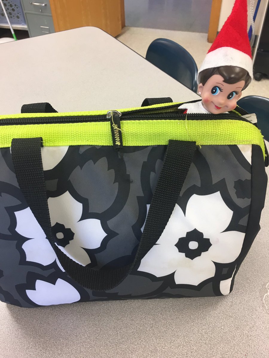 MsCantello's tweet photo. Sparkles the Elf ended up in my lunch bag today raising my cough drops! #elfontheshelf #funfestivities https://t.co/HJBvt2q791