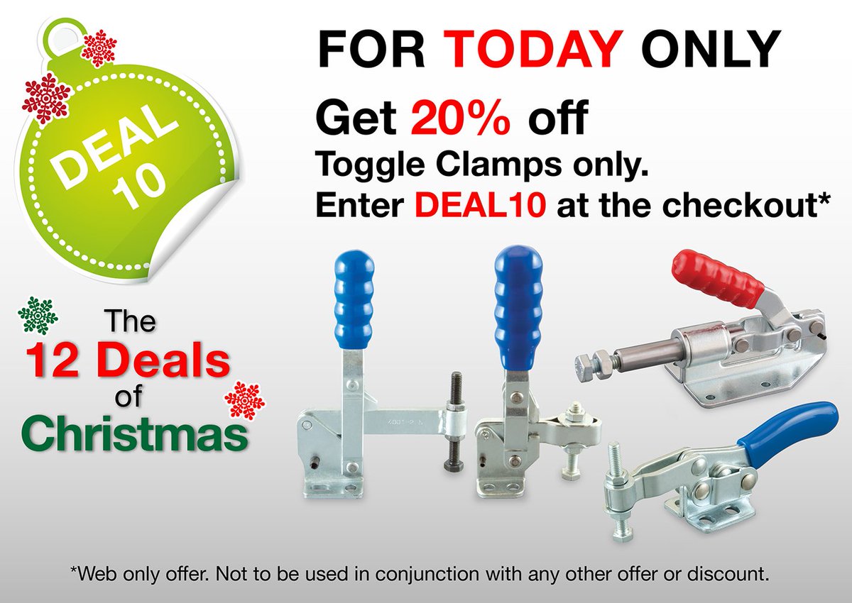 WDSBloodhound's tweet photo. #The12DealsofChristmas 
Deal 10 - Today Only! (19/12/17 GMT) Get 20% off Toggle Clamps on our Website. Enter DEAL10 at the checkout.
https://t.co/WrMox7LGsq https://t.co/rUQH3LkbgM