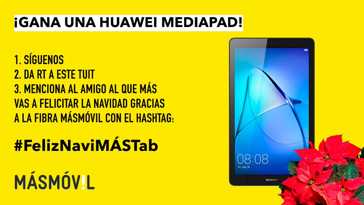 masmovil's tweet photo. 🎄🎁 ¡#CONCURSO! 🎄🎁

Con esta tablet y nuestra #FibraÓptica navegarás sin parar en #Navidad

⤵️⤵️ ¡SIGUE LAS INSTRUCCIONES Y PARTICIPA! ⤵️⤵️

#FelizNaviMÁSTab https://t.co/AaFpvRBZMd