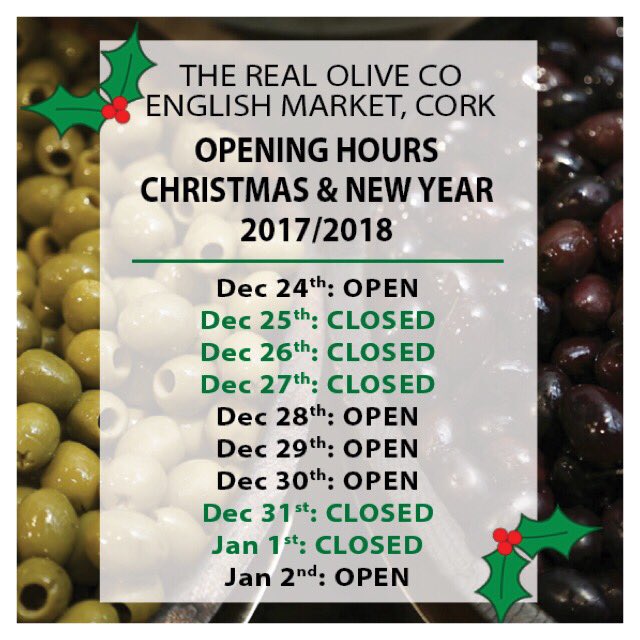 Our opening hours in the <a href="/EnglishMarket/">The English Market</a> this festive season!