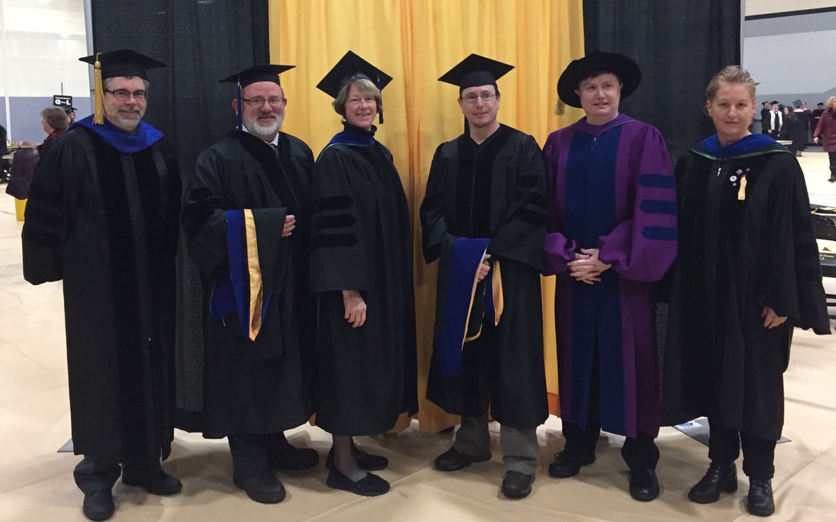 hsgorm's tweet photo. Congratulations to our new PhDs: Dr. Erik Nordberg (2nd from left); Dr. John Arnold (3rd from right); and Dr. Erin Pischke (not in photo)! @mtu_socialsci https://t.co/fLqo62mu9E