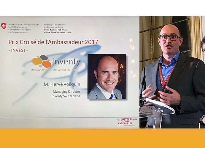 InventyConsult's tweet photo. [@SGE] Hervé Voilquin, Managing Director Suisse a représenté Inventy au Prix Croisé de l'Ambassadeur. Inventy était nominé pour le Prix Invest, qui récompense les entreprises ayant le meilleur projet français d'implantation en Suisse.  #PCA2017 @AmbassadeSuisse https://t.co/o3dmveU8RU