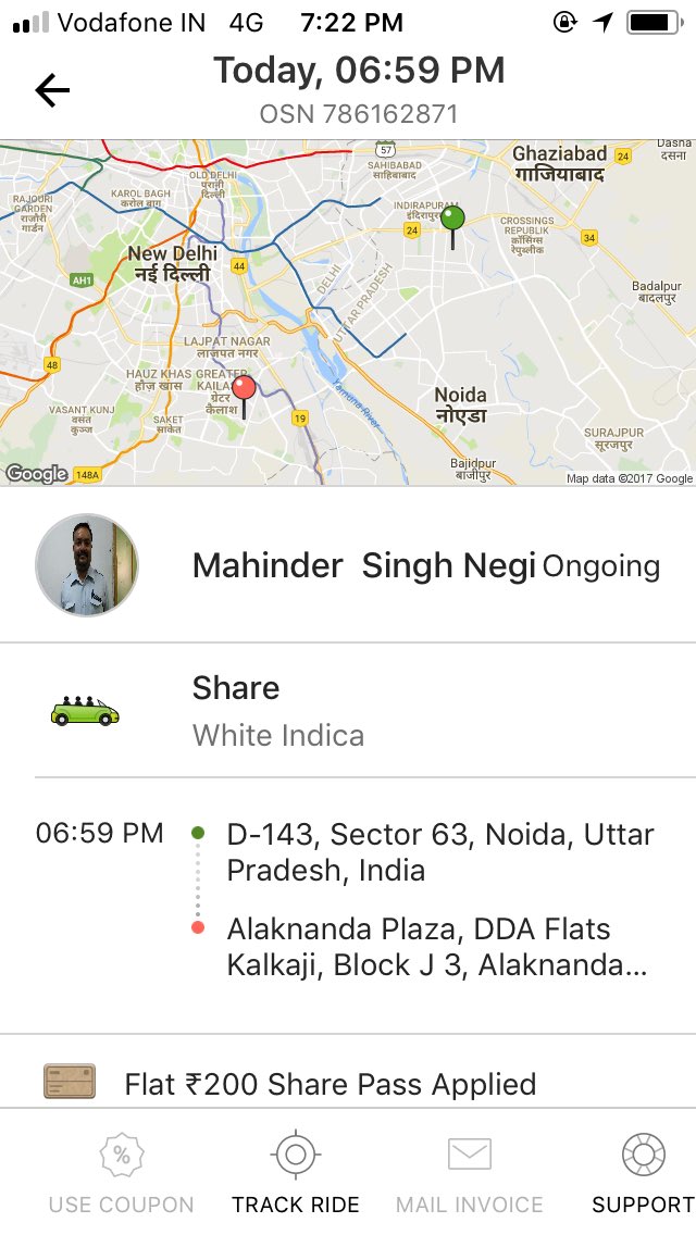 aishwarya1157's tweet photo. Such a unsafe ride I am availing right now with @Olacabs as driver is too loud and misbehaving also treating like I am not customer but a beggar #FeelingUnsafe #OlaShouldBan #PissedOffWithOla #StopUsingOla #DriversAreRude #UnsafeOla @DainikBhaskar @RedFMIndia @Uber https://t.co/SMBTmMVfH3