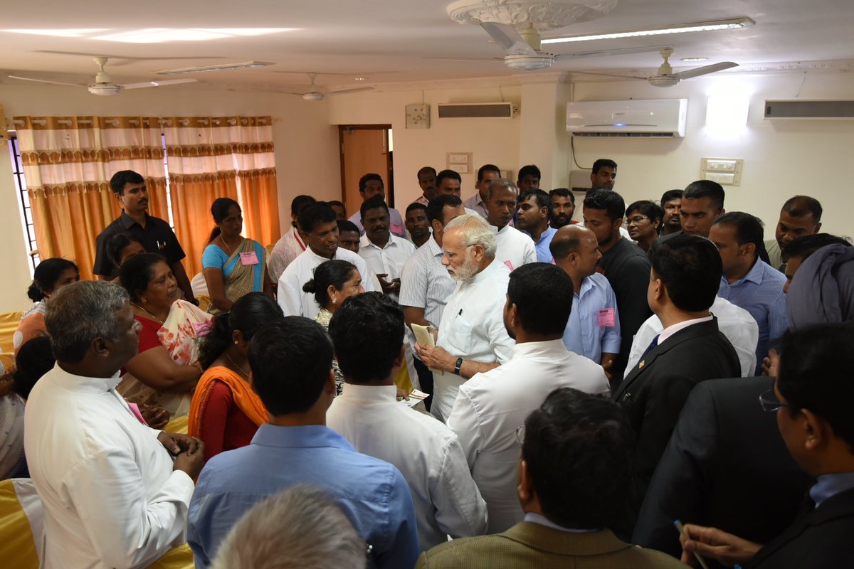 PMOIndia's tweet image. Earlier today, PM @narendramodi met those affected by #CycloneOckhi in Kanyakumari, Tamil Nadu.