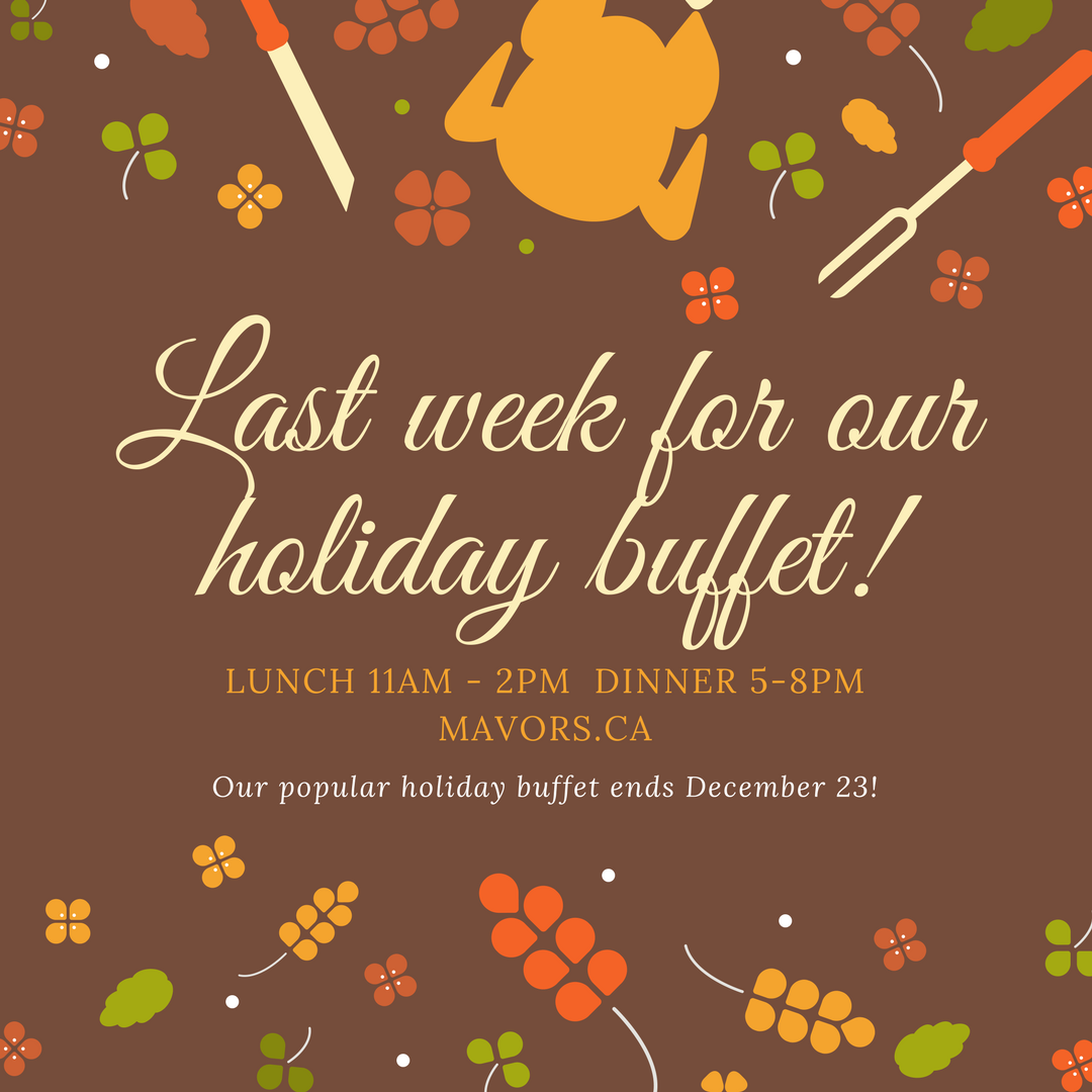 MavorsCCOA's tweet photo. Our hugely popular holiday buffet ends this Saturday, make sure you get one last round in beforehand! #byebyeturkey #PEI #allyoucaneat https://t.co/9cFqwAoak6