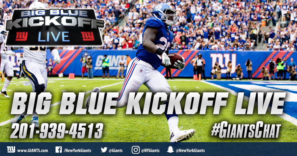 It's a Tuesday edition of Big Blue Kickoff Live at 12PM ET on Giants.com and Giants App. #GiantsChat https://t.co/OOZYe0F2oT