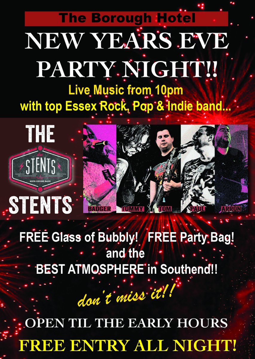 thestents's tweet photo. Our last gig of 2017 - New Years Eve at The Borough Hotel Southend - fantastic party and FREE ENTRY ALL NIGHT!!! @essexgigguide @SouthendSharing @EssexRocks https://t.co/2CgOQIJuNi