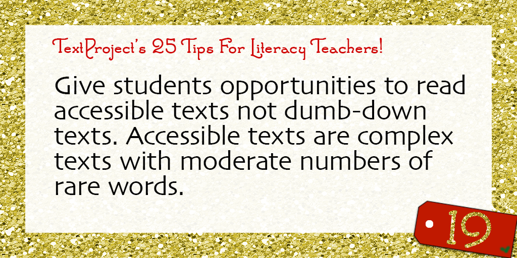 freddyreads's tweet photo. Students need accessible texts that are complex & contain moderate #'s of rare words. #TextProject25Tips #nteach #education https://t.co/YbWKVAGp9i https://t.co/BnS4UXQvN7