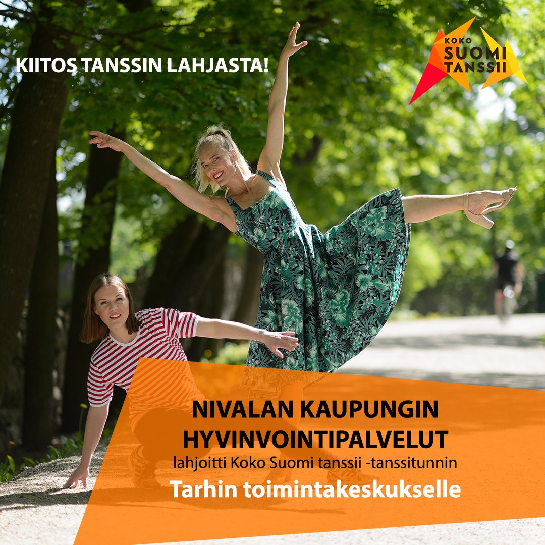 Nivalan kaupungin hyvinvointipalvelut lahjoitti Koko Suomi tanssii -tanssitunnin Tarhin toimintakeskukselle! Anna sinäkin aineeton, hyvän mielen tanssin lahja 31.12. mennessä  suomitanssii.fi/lahjoitus/ #tanssi #lahja #joulu #suomi100
