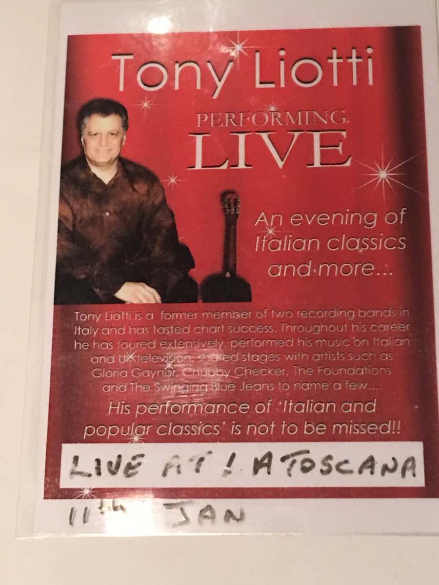 Tony Liotti is back at La Toscana, the 11th of January!! 
Don’t miss it!
